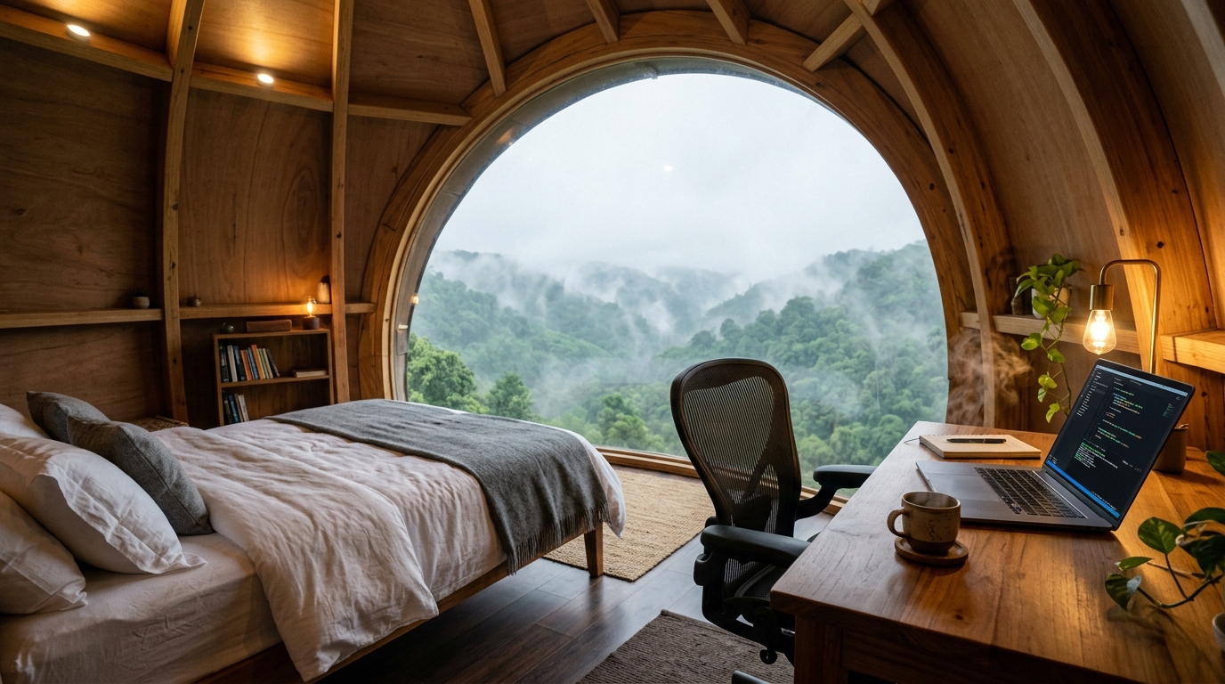 An in-room desk set up for remote work